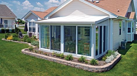 Sunroom Kits Sunroom Diy, Diy Sunroom, Sunroom Kits, Sunroom Windows, Small Sunroom, Enclosure Ideas, Porch Enclosures, Large Backyard Landscaping, Screened Porch Designs