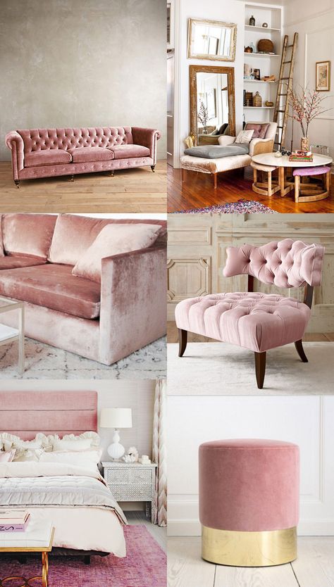 Home Decor Trend / Velvet | cocorosa Pink Couches, Rosa Sofa, Pink Couch, Smart Tiles, Interior Vintage, Versace Home, Retro Home Decor, Retro Home, Home Decor Trends