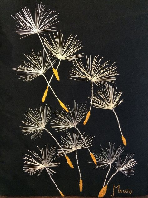 Dandelion Embroidery Tutorial, Dandelions Embroidery, Dandelion Stitch, Embroidery Dandelion, Dandelion Embroidery, Dandelion Art, Embroidery Hand, Hand Work Embroidery, 자수 디자인