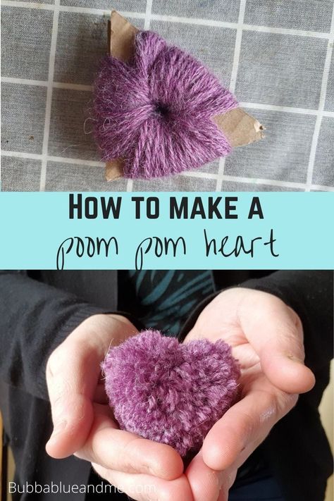 How to adapt a pom pom to make a heart pom pom, great craft for children for valentine's day Heart Shaped Pom Poms, Pom Pom Puppy, Pom Pom Valentine Craft, Pom Pom Hearts, Pom Pom Crafts For Adults, Pom Pom Crafts Diy, Pompom Ideas, Pom Pom Heart, Heart Pom Pom