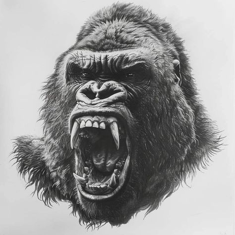 Gorilla Snarling, Gorilla Forearm Tattoo Men, Gorilla Skull Tattoo, Angry Gorilla Drawing, Gorilla Face Tattoo, Gorilla Back Tattoo, Gorilla Traditional Tattoo, Gorilla Art Drawing, Angry Gorilla Tattoo