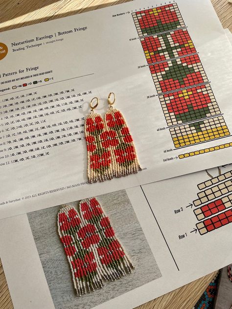 This listing is for a digital pattern of my original seed bead earring design called Nasturtium. Your purchase does NOT include instructions or supplies, but you can find a full tutorial to accompany this project on my YouTube channel, https://www.youtube.com/@snailsandfairydust With your purchase, you will receive a 2 Page PDF with a supply list and the exact bead count needed as well as the product numbers for the specific size 11 Delica beads used in the design. I can't wait to see what you c Beading Patterns On Fabric, Loom Bead Earrings, Strawberry Beading Pattern, Beading Earrings Patterns, Seed Bead Jewelry Patterns Free, Beading Patterns Earrings, How To Make Beaded Earrings, Beaded Earrings Patterns Tutorial, Diy Beaded Earrings Tutorials