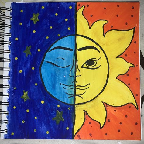 #AcrylicPaints #halfsunhalfmoon #paintingideas Half Sun Half Moon Drawing, Half Sun Half Moon Painting, Half Moon Painting, Moon And Sun Painting, Half Sun Half Moon, About Moon, Half Sun, Sun Drawing, Fall Arts And Crafts