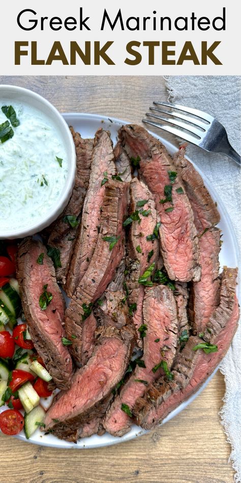 Greek Meat Marinade, Protein House Recipes, Steak Mediterranean Recipes, Mediterranean Recipes Steak, Mediterranean Marinade Beef, Mediterranean Skirt Steak, Greek Beef Marinade, Greek Skirt Steak Marinade, Mediterranean Diet Steak Recipes