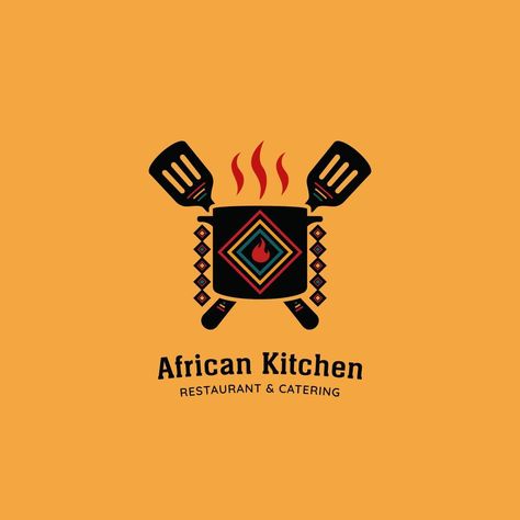 African cultural kitchen restaurant logo icon template with ethnic pattern decoration African Food Logo Design, African Restaurant Logo Design, African Food Branding, African Restaurant Logo, Food Logo Design Ideas Creative, African Branding, Logo Design Restaurant, Afro Design, African Logo