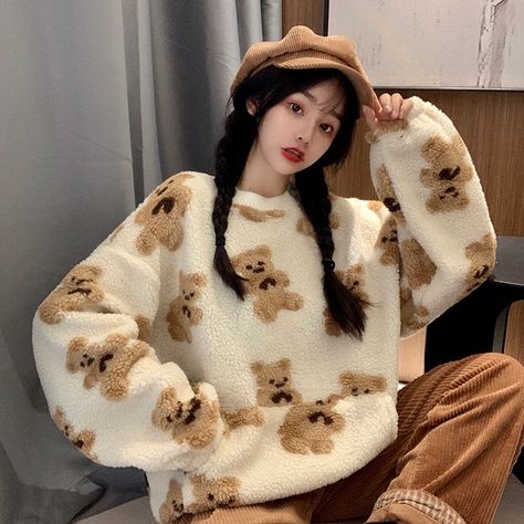 Silly Sweaters, Photograph Reference, Fluffy Clothing, Fluffy Clothes, Teddy Bear Shop, Bear Outfit, Kawaii Outfits, Velvet Sweater, Velvet Hoodie