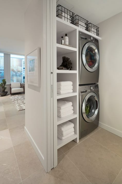 Stacked Laundry Room, Dream Laundry Room, Laundry Room Closet, Laundry Room Layouts, Laundry Room Renovation, Modern Laundry Rooms, Laundry Design, Laundry Room Inspiration, Laundry Room Remodel