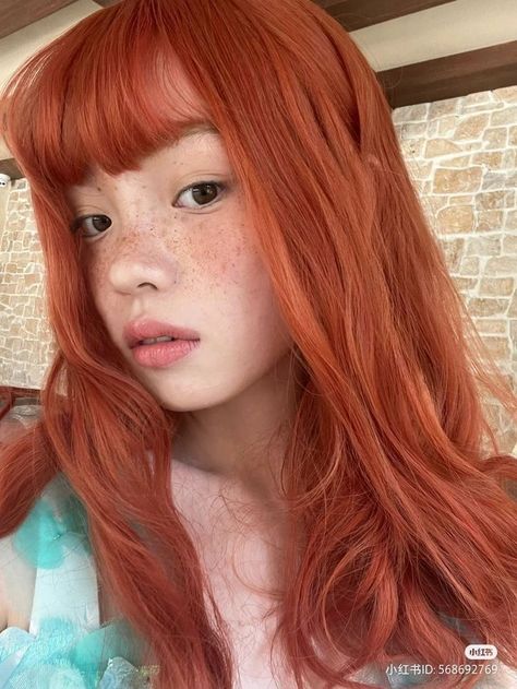 Kpop Copper Hair, Hair Colors For Pink Undertones Skin, Ginger Hair Asian, Asian Ginger Hair, Coral Orange Hair, Mystery Incorporated, Hair Color Orange, Red Hair Inspo, Pretty Hair Color