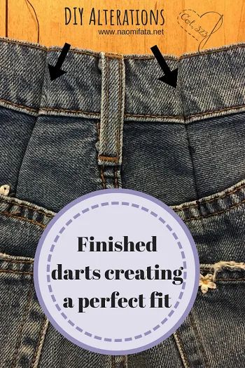 How to make the waist of jeans fit - DIY Slipcovers and Alterations Darts In Jeans Waist, Take In Jeans Waist By Hand, Fit Jeans Diy, Alter Clothing, Crafting Hacks, Clothes Life Hacks, Sustainable Sewing, Clothing Refashion, How To Make Jeans