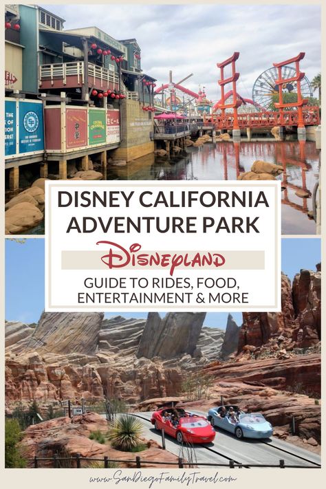 Planning a trip to Disneyland? Here's a guide to Disney California Adventure Park at the Disneyland Resort in California, including a list of rides and overview of food and entertainment, plus tips to help you plan an amazing day at DCA! Best Things To Do At Disneyland, Disneyland Videos California, Disney California Adventure Food, California Adventure Rides, Downtown Disney California, Disneyland Los Angeles, Best Disneyland Food, San Fransokyo, Cali Trip