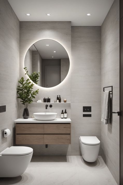 Half Bathroom Ideas Modern, Powder Room Ideas Modern, Modern Powder Room Design, Bathroom Basin Cabinet, Minimalist Powder Room, Timeless Bathroom Design, Elegant Bathroom Design, Church Interior Design, Restroom Design