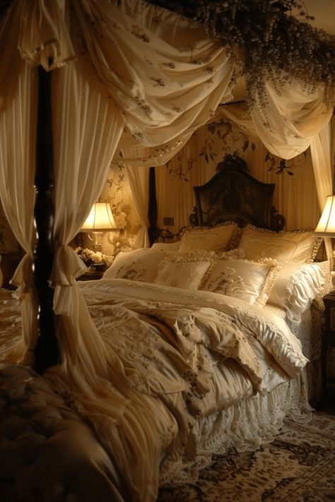 Guest Room Bedroom Ideas, Cupboard Diy, Black Canopy Beds, Bed Headboard Ideas, Canopy Bed Drapes, Living Room Ceiling Wallpaper, Statement Bed, Canopy Bed Ideas, Lux Interior