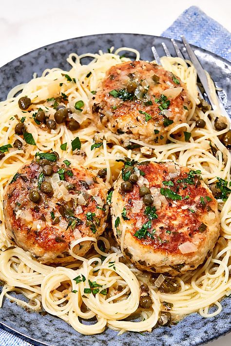 Chicken Piccata Meatballs All Recipes Chicken Piccata Meatballs, Dinner Everyone Will Love, Moist Chicken Meatballs, Chicken Meatball Picatta, Chicken Picatta Meatballs Allrecipes, Chicken Piccata Meatballs Allrecipes, Chicken Meatball Dishes, Chicken Piccata Meatballs Giada, Pasta With Chicken Meatballs