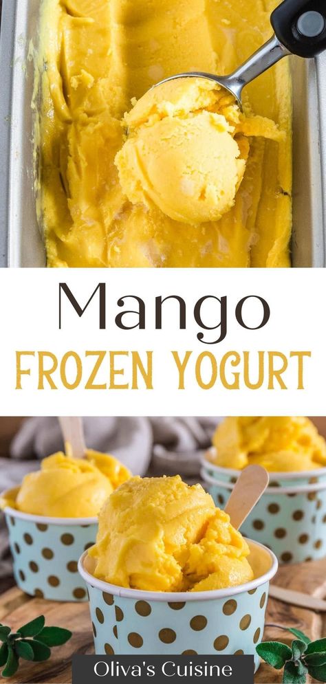 Frozen Yoghurt Recipe Ice Cream Maker, What To Make With Frozen Mango, Things To Make With Frozen Mango, Mango Yogurt Ice Cream, Mango Greek Yogurt Ice Cream, What To Do With Frozen Mango, Froyo Recipe Homemade Frozen Yogurt, Frozen Mango Sorbet, Keto Mango Dessert Recipes