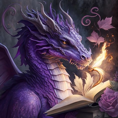 Book Dragon Art, Purple Dragon Aesthetic, Purple Dragon Art, Dark Purple Dragon, Dragons Purple, Cool Dragon Pictures, Purple Dragons, Amethyst Dragon, Fantasy Dragon Art