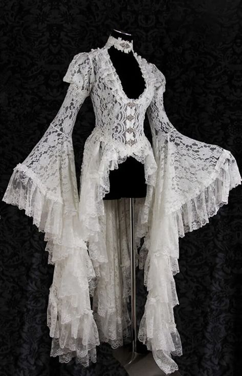 Victorian Women Steampunk V Neck Lace Irregular Hem Flare Sleeve Dress Costume | eBay Victorian Ball, White Goth, Medieval Woman, Victorian Costume, Flare Sleeve Dress, Victorian Women, Fashion Inspiration Design, Goth Outfits, Bohemian Dress