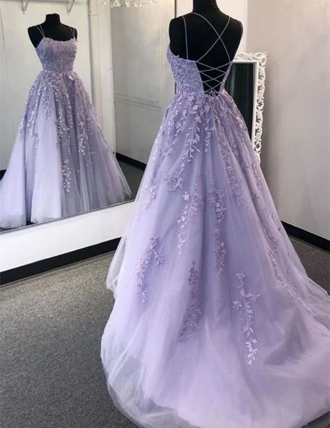 Purple Cinderella Dress, Purple Prom Dress With Corset, Poofy Grad Dresses, Baby Purple Prom Dress, Backless Ball Dress, Grad Dresses Purple, Purple Prom Dress Flowy, Light Purple Grad Dress, Purple Debut Dress