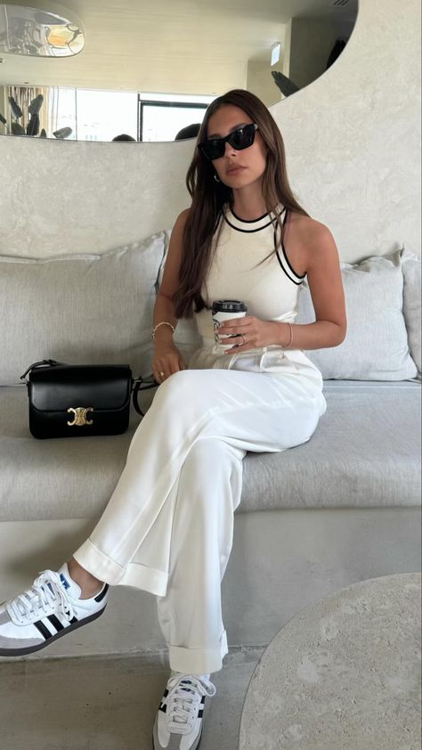 Classy Fitness Outfits, Classy Clean Girl Aesthetic, White Shoes Aesthetic Outfit, Business Casual Outfits Trendy, Linen Pants Sneakers Outfit, Summer Outfits Elegant Classy, Clean Girl Office Outfits, Rhode Island Aesthetic Outfit, White Ootd Casual