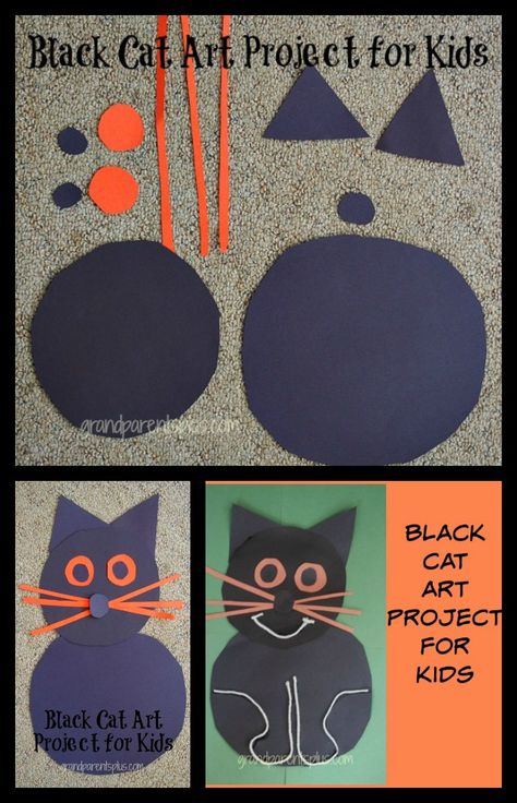 Black Cat Art Project for Kids - GrandparentsPlus.com Black Cat Activities For Preschool, Black Cat Craft Preschool, Cat Craft Preschool, Black Cat Crafts For Kids, Black Cat Craft, Halloween Cat Crafts, Dogs Crafts, Library Job, Cat Crafts Preschool