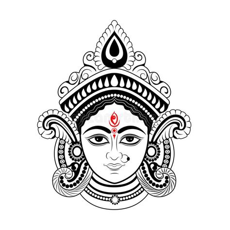 Illustration about Illustration of Goddess Durga Face in Happy Durga Puja Subh Navratri Indian religious header banner background. Illustration of culture, bengali, bengal - 158180335 Kaali Maa Tattoo Designs, Durga Maa Paintings Face, Durga Mata Sketch, Durga Goddess Art, Goddess Durga Paintings, Durga Face Painting, Navratri Sketch, Durga Maa Sketch, Maa Durga Sketch