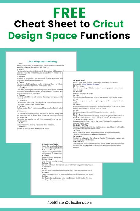 Cricut Design Space Functions for Beginners. A full list of all the terms and functions you need to know for creating inside Design Space. Download a free cheat sheet. Free Cricut Cheat Sheets, Cricut Cheat Sheets Free Pdf, Cricut Cheat Sheets Free Printable, Cricut Cheat Sheets Free, Cricut Air 2, Cricut Help, Cricut Hacks, Cricut Supplies, Cricut Explore Projects