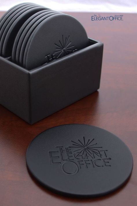 Elegant Coaster Design, Coaster Leather, Coaster Design Ideas, Elegant Coasters, Leather Office Accessories, Coasters Design, Branded Coasters, Leather Coaster Set, Leather Coaster