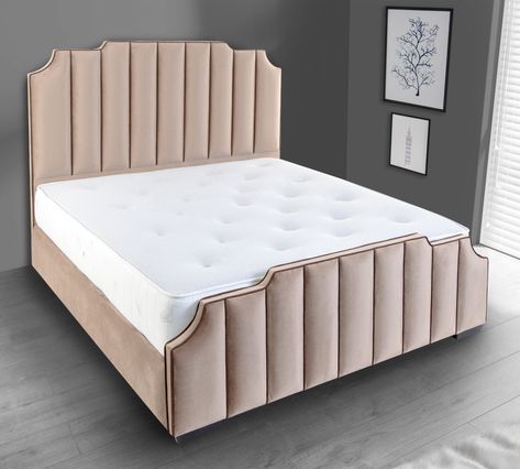 Art Deco Bed Frame, Bed Frames Uk, Royal Bedroom Design, Bed Back Design, Art Deco Bed, Fabric Bed Frame, Diy Bed Frame, Padded Headboard, Bedroom Bed Design