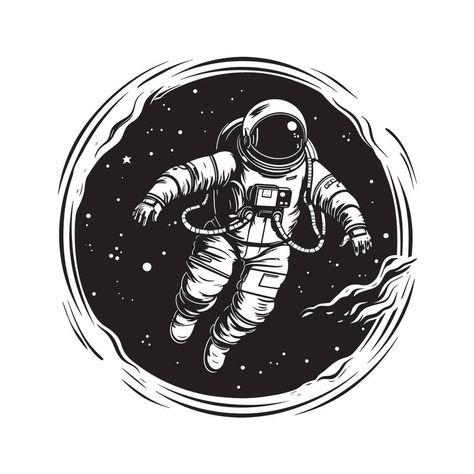 Space Template, Astronaut In Space, 2d Illustration, 2d Design, Space Rocket, Astronauts In Space, Black And White Lines, In Space, Space Art