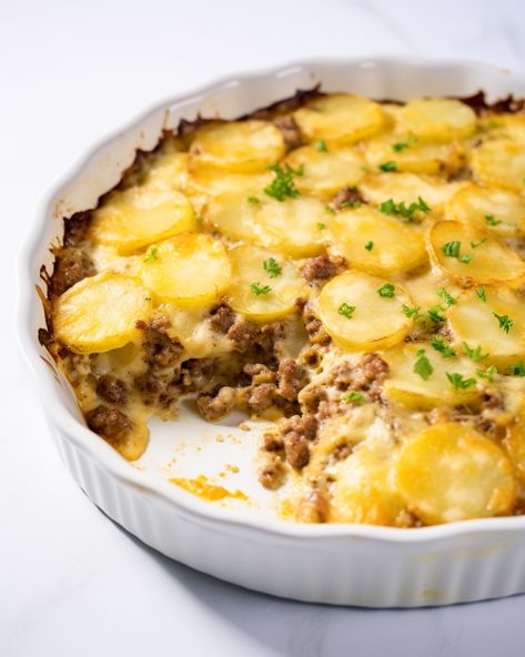 Hamburger Potato Casserole, Hamburger And Potatoes, Beef Pie, Cheddar Cheese Soup, Hamburger Casserole, One Pan Dinner, Potatoe Casserole Recipes, Beef Casserole Recipes, Shrimp Scampi