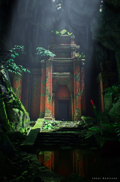 Creating a Lost Temple in UE4 Lost Temple, Jungle Temple, Temple Ruins, 다크 판타지, Fantasy Setting, Fantasy Places, Concept Art Drawing, Ancient Temples, Fantasy Art Landscapes