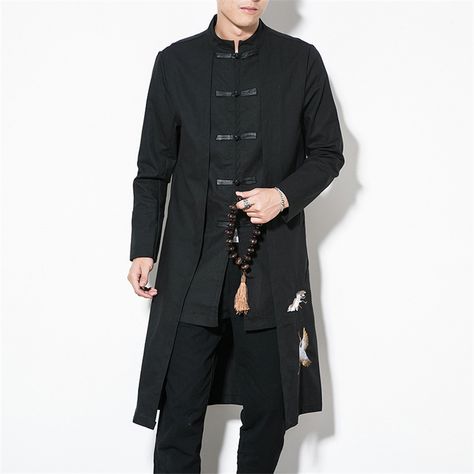 Chinese Clothing For Men, Linen Embroidery, Tang Suit, Chinese Clothing, Cotton Coat, Casual Streetwear, Yukata, Long Gown, Long Shirt