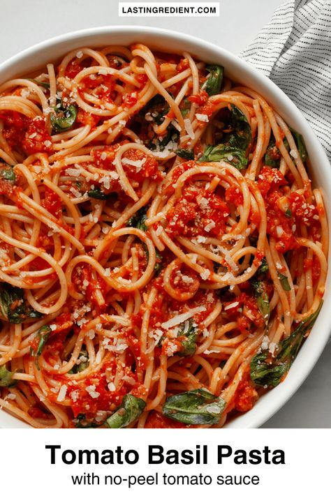 Tomato Basil Pasta Basil Pasta Sauce, Fresh Tomato Recipes, Cherry Tomato Sauce, Tomato Basil Pasta, Italian Chopped Salad, Pasta Noodle Recipe, Box Grater, Basil Pasta, Spinach Pasta