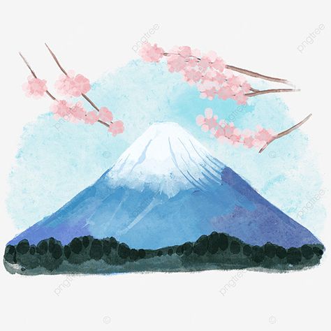 Mount Fuji, Mount Fuji Watercolor, Mount Fuji Drawing, Tokyo Watercolor, Mount Fuji Sakura, Sakura Watercolor, Japan Watercolor, Sakura Japanese, Apron Design