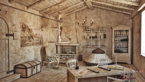 3d reconstruction of Leonardo da Vinci's studio by Gianluca Antonini, via Behance Artists Studios, Chateau France, Pierre Auguste Renoir, Environment Concept Art, Hd Backgrounds, Gustav Klimt, Claude Monet, Famous Artists, Artist Art