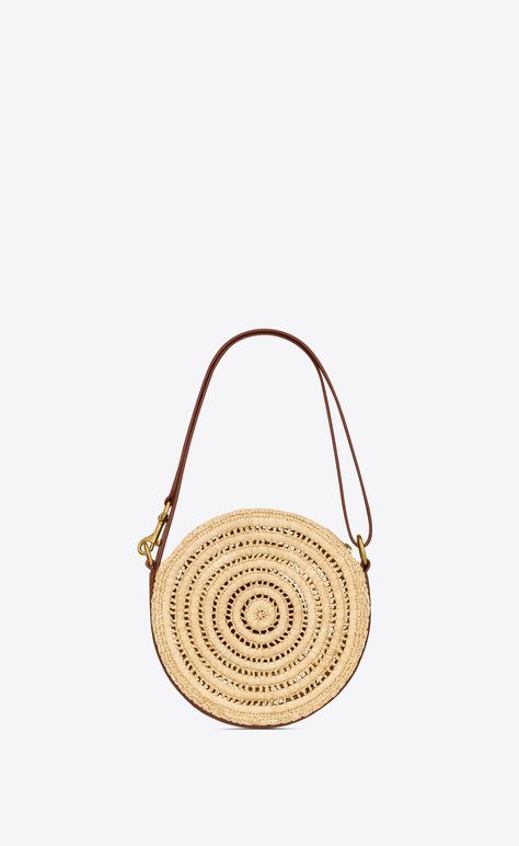 Round bag in raffia and vegetable-tanned leather | Saint Laurent | YSL.com Fashion Show Videos, Water Fashion, Bucket Tote, Card Case Wallet, Summer Sunglasses, Round Bag, Wallet Pouch, Wallet Chain, Small Accessories