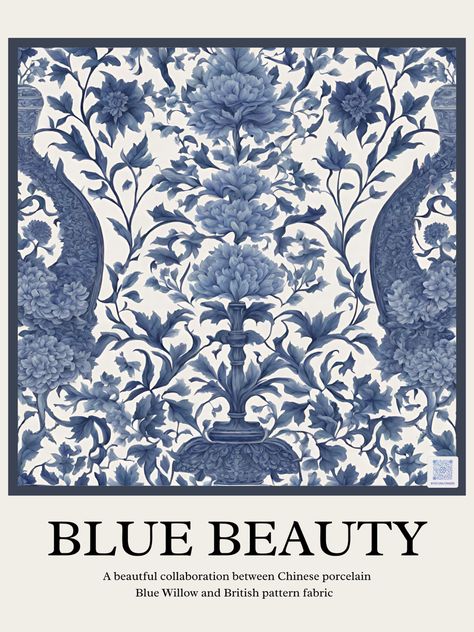 Stunning pattern design that combins the traditional Chinese Blue Willow pattern with the British Fabric pattern Blue Willow Pattern, Portrait References, Beauty Patterns, Chinese Pattern, Textile Prints Design, Blue Beauty, Chinese Blue, Prints Design, Willow Pattern