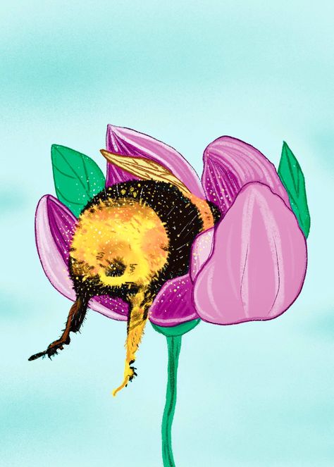 I learned that bees pollinate flowers and get so tired that they fall asleep in the flower with their butts in the air...so cute!! I created the image in Procreate and is printed on matte cardstock. This is perfect for flower and bee lovers alike. Ships quickly. Bee Asleep In Flower, Bee On Flower, 5x7 Print, So Tired, Fall Asleep, Flower Illustration, Pink Flower, Design Inspo, Drawing Ideas