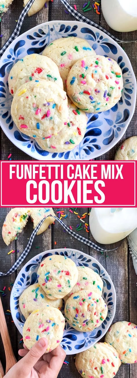 What To Make With Funfetti Cake, Funfetti Cake Batter Cookies, Funfetti Recipes Cake Mix Desserts, Things To Make With Funfetti Cake Mix Boxes, Funfetti Cake Cookies Recipe, Funfetti Cookies From Cake Mix Pillsbury, Cake Mix Cookies Funfetti, Funfetti Cake Ideas, Cake Mix Into Cookies