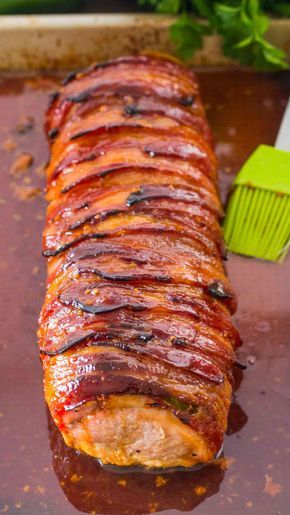 Bacon Wrapped Pork Tenderloin Bacon Wrapped Pork Tenderloin Recipes, Bacon Wrapped Pork Loin, Wrapped Pork Tenderloin, Bacon Wrapped Pork Tenderloin, Pork Loin Roast Recipes, Resepi Biskut, Bacon Wrapped Pork, Roasted Pork Tenderloins, Pork Fillet