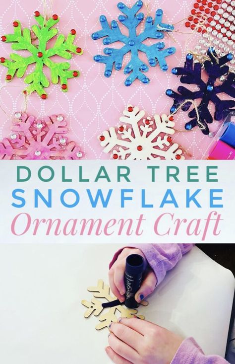 Wooden Snowflake Crafts, Dollar Tree Wooden Snowflake, Dollar Tree Snowflake Crafts, Snowflake Ornaments For Kids, Snowflake Crafts For Kids, American Heritage Girls, Wood Snowflake, Snowflake Craft, Winter Activity