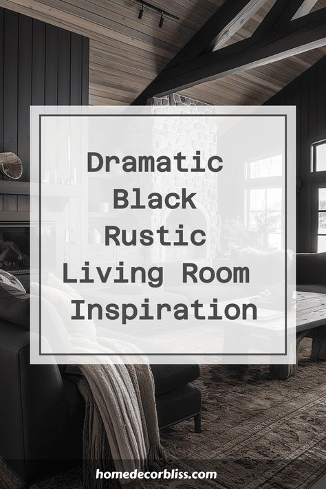 Discover the perfect blend of drama and rustic charm with this stunning black-themed living room inspiration. Embrace bold, dark hues highlighted by natural textures for a striking yet cozy look that's sure to impress guests. Elevate your space with elegant decor and furniture pieces that create a unique atmosphere of sophistication and warmth. Whether you're a fan of modern design or traditional style, this inspiration will guide you in transforming your living room into a captivating masterpie Sophisticated Living Room Ideas, Black Rustic Living Room, Dark Rustic Living Room, Dark Grey Walls Living Room, Masculine Decor Apartment, Black Walls Living Room, Dark Living Room Ideas, Dark Furniture Living Room, Dark Grey Living Room