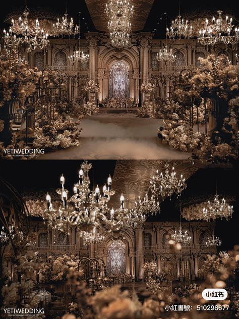 Golden Wedding Aesthetic, Royal Ball Decor, Debut Stage Design, Luxury Wedding Decor Backdrops, Fairy Like Wedding, Royalty Decorations, Royal Theme Wedding, Royal Wedding Theme, Royal Wedding Aesthetic