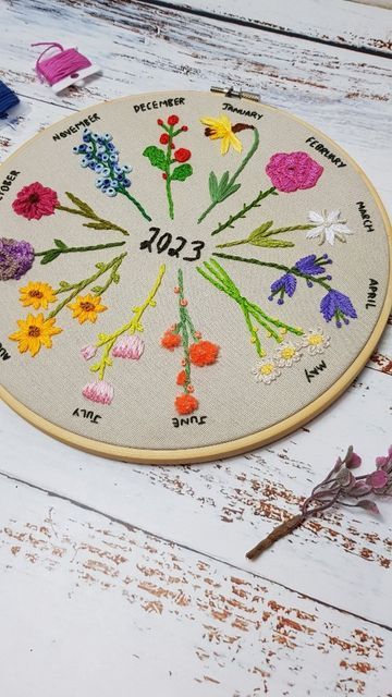 Monthly Embroidery Patterns, Year Embroidery, Unique Stitches, Summer Homework, Different Stitches, Creative Things, Embroidery Patterns Free, Birth Month Flowers, Seasonal Flowers