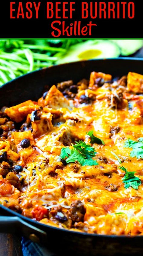 Easy Beef Burrito Skillet Beef Burrito Skillet Recipe, Ground Beef Burrito Skillet, Easy Ground Beef Burrito Recipe, Easy Skillet Meals Ground Beef, Easy Mexican Food Recipes Ground Beef, Hamburger Burrito Recipe, Taco Skillet Dinner Beef, Hamburger Skillet Meals, One Pot Skillet Meals