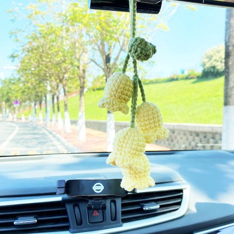 Crocheted Gradient Color Lily of the Valley Car Decor The Pink Lily of the Valley is a perfect choice for a first car gift. 4 Flowers Lily of the Valley Car Accessories Decor Length: Approximately 10 inches (27cm) Crochet Lily, Car Mirror Hanging, Car Deco, Crochet Car, Flower Car, Mirror Hanging, Cute Car Accessories, Plant Lover Gift, Diy Crochet Projects