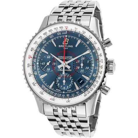 Men's LE Montbrillant Automatic Chronograph Stainless Steel Blue Dial... ($6,000) ❤ liked on Polyvore featuring men's fashion, men's jewelry, men's watches, mens chronograph watch, mens stainless steel watches, mens watches, mens chronograph watches and mens watches jewelry