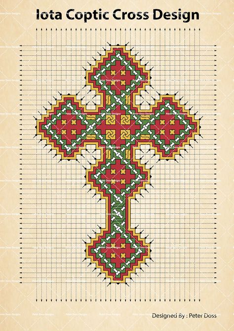 Iota Coptic Cross Design on Behance Ethiopian Cross Design, Meskel Cross, Coptic Art Pattern, Coptic Tattoos, Syro Malabar, Christian Cross Stitch Patterns, Cross Embroidery Designs, Coptic Art, Cross Drawing