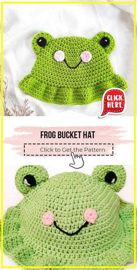 crochet Frog Bucket Hat easy pattern - Easy Crochet Hat Pattern for Beginners. Click to Get the Pattern #Hat #crochetpattern #crochet via @shareapattern.com Crochet Baby Frog Hat Free Pattern, Crochet Bear Bucket Hat Free Pattern, Cute Crochet Bucket Hat Free Pattern, Cute Crocheted Hats, Crochet Frog Beanie Free Pattern, Free Frog Hat Crochet Pattern, Animal Bucket Hat Crochet Pattern Free, How To Crochet Frog Hat, Crochet Hats Bucket