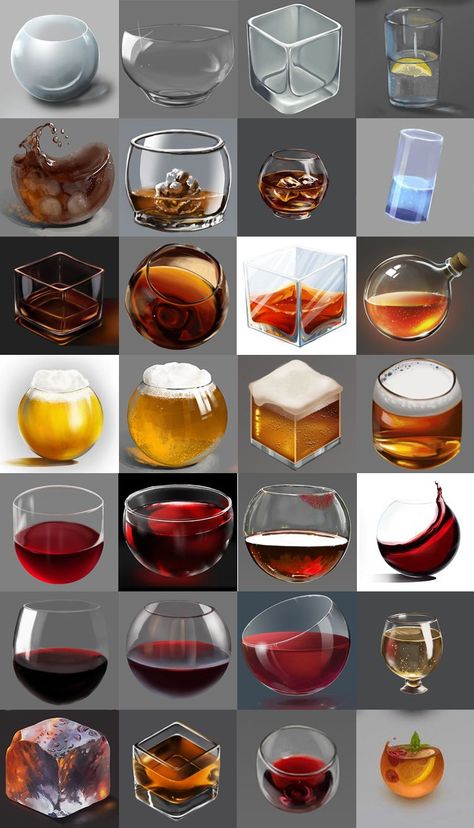 Liquid Reference Drawing, Alcohol Glass Drawing, How To Draw Wine Glasses, Glass Art Reference, Glass Reference Photo, How To Draw Glass Digital, How To Draw Liquid, Liquid Reference, Glass Of Wine Drawing