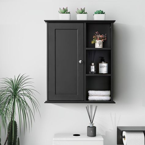 PRICES MAY VARY. Storage Advantage:The black bathroom wall cabinet packs a punch with a hidden cabinet door on the left and an open three-tier shelving unit on the right, catering to your distinct needs. Whether you're using it to organize kitchen supplies, bathroom essentials, or office documents, this wood wall cabinet provides a versatile and efficient solution. Material Endurance: On one hand, The black bathroom cabinet over toilet is forged from 15mm Medium-Density Fiberboard (MDF) for top- Hanging Bathroom Cabinet, Slider Windows, Storage Cabinet Wall, Wall Mounted Storage Cabinet, Cabinets For Bathroom, Bathroom Cabinet Ideas, Bathroom Cabinets Over Toilet, Bathroom Storage Wall, Black Cabinets Bathroom